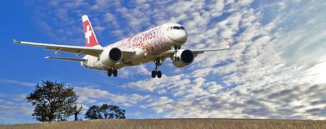 feld, bäume, flugzeug, swiss, airbus, a220-300, winzerfest, landschaft, wolken, licht, sonne, fahrwerk, triebwerke, tragfläche, bemalung, sonderbemalung, natur, winglets. Lohn in der Schweiz: Strukturen, Abzüge und Gehaltsverhandlung